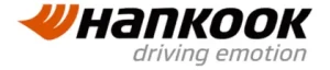 Logotipo de Hankook, fabricante global de llantas de alto desempeño, asociado a la reparación de vehículos que requieren innovación y durabilidad.